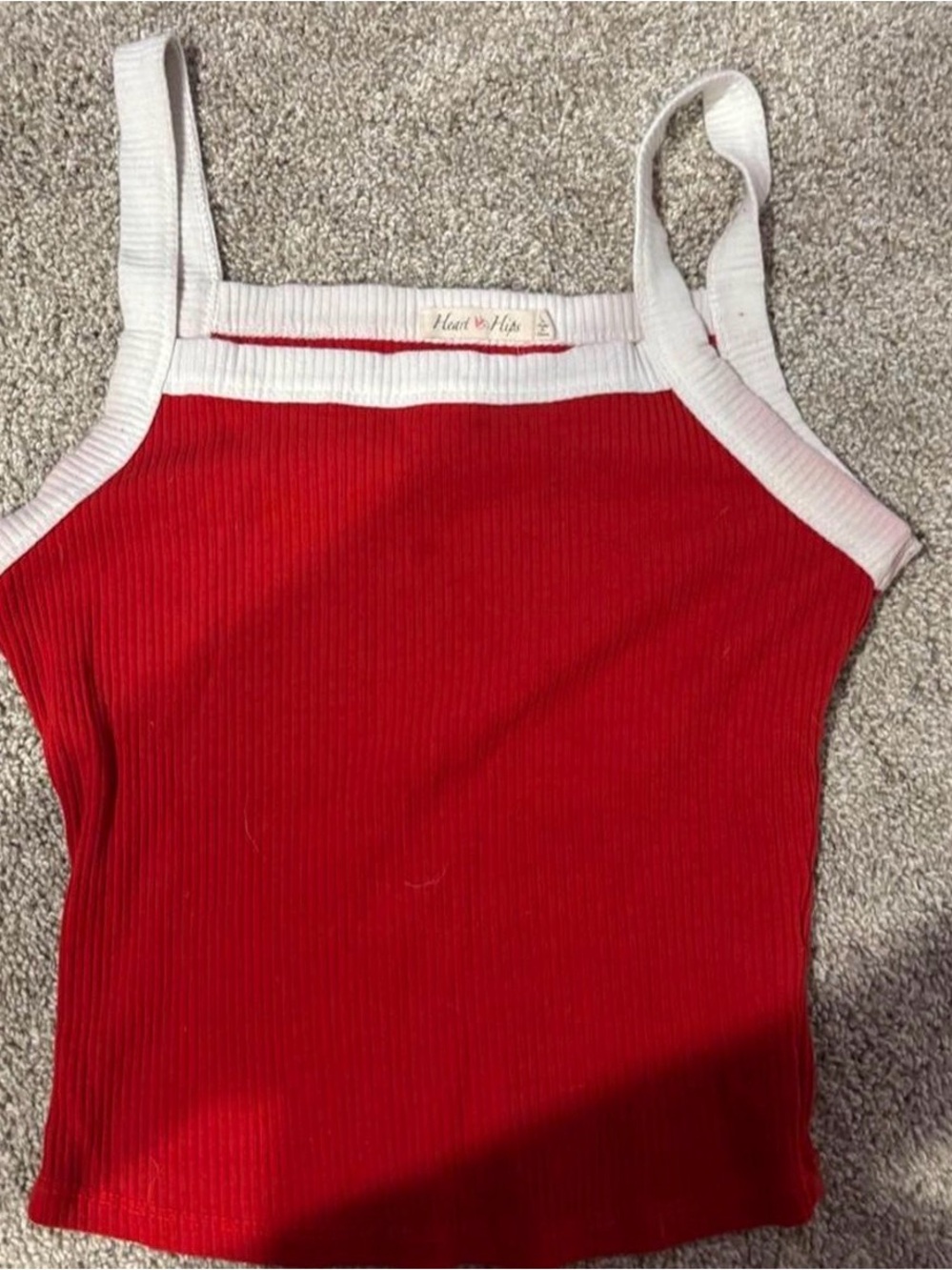 Heart & Hips Red Ribbed Tank Top with White Trim